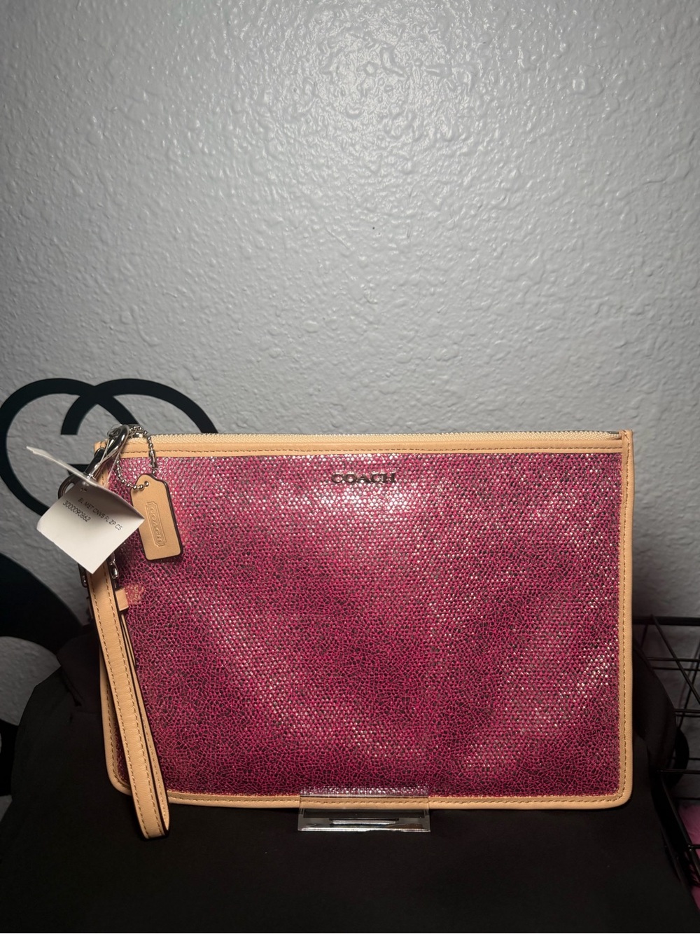 Coach 51397 Metallic Canvas Flat Zip Wristlet Clutch SV/Neutral Pink NWT